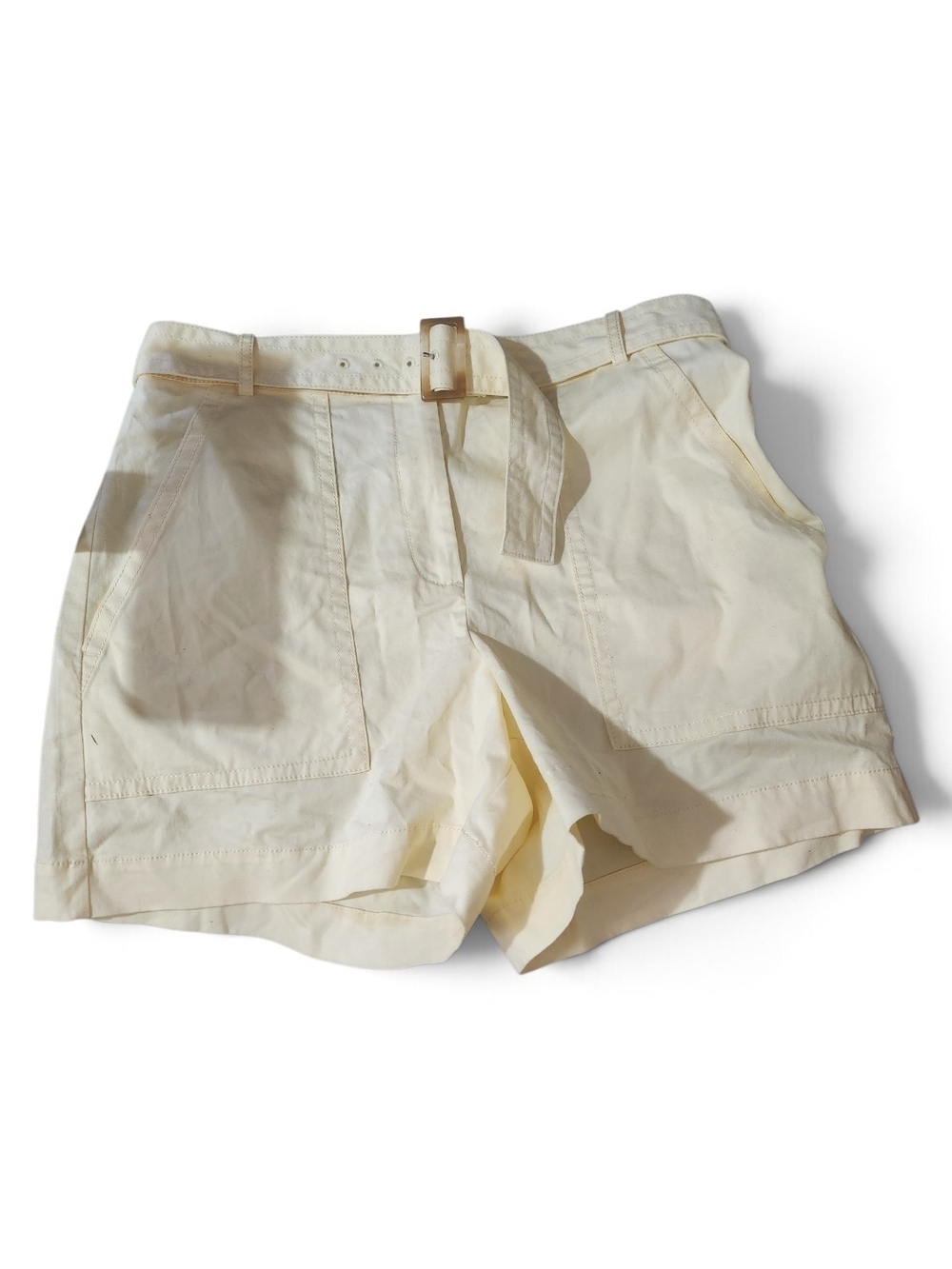 Ann Taylor Cream High-Rise Belted Utility Shorts